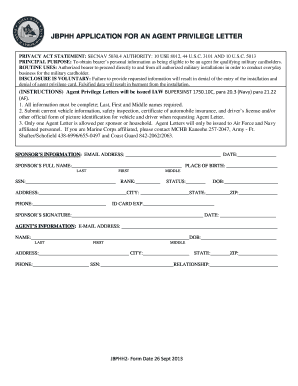 Jbphh Application for an Agent Privilege Letter  Form