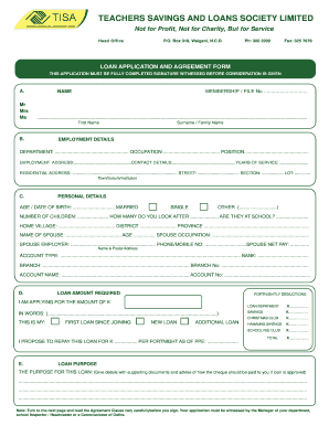 Teachers Savings and Loans Application Form