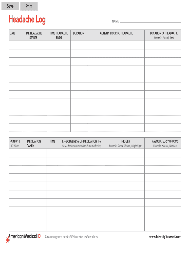 Headache Log Form