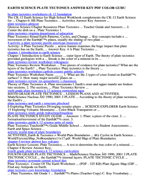 Plate Tectonics Color by Number Answer Key PDF  Form