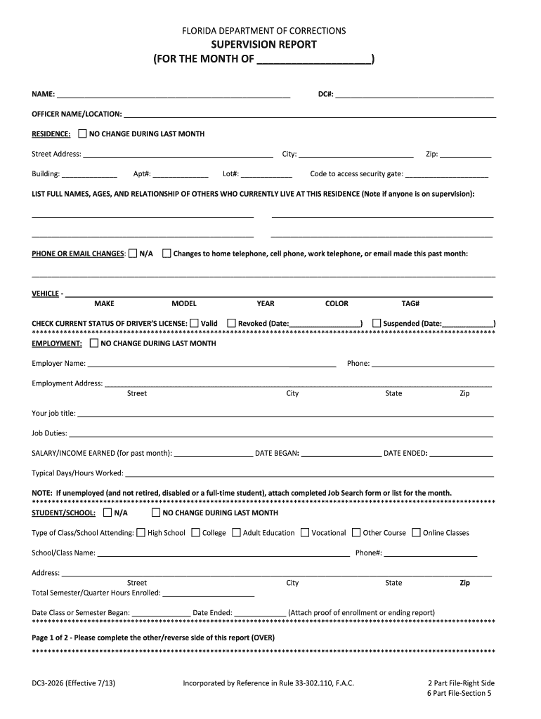 DC3 2026 BSupervision Reportbpdf Florida Administrative Code  Form