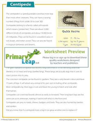 Centipede Comprehension Primary Leap Worksheets This KS2 Reading Comprehension Includes a Passage with Some Interesting Facts Ab  Form