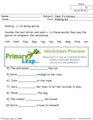 Adding Ed and Ing Worksheets PDF  Form