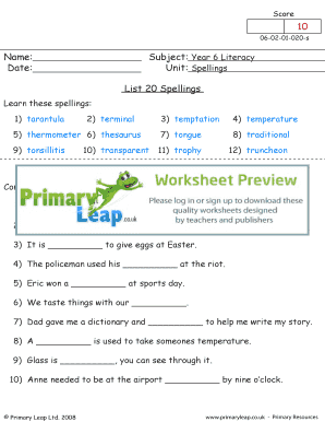 Year 6 English Worksheets PDF  Form
