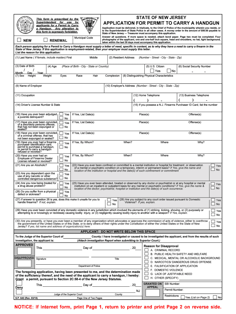 Nj Permit Handgun Online 20152024 Form Fill Out and Sign Printable