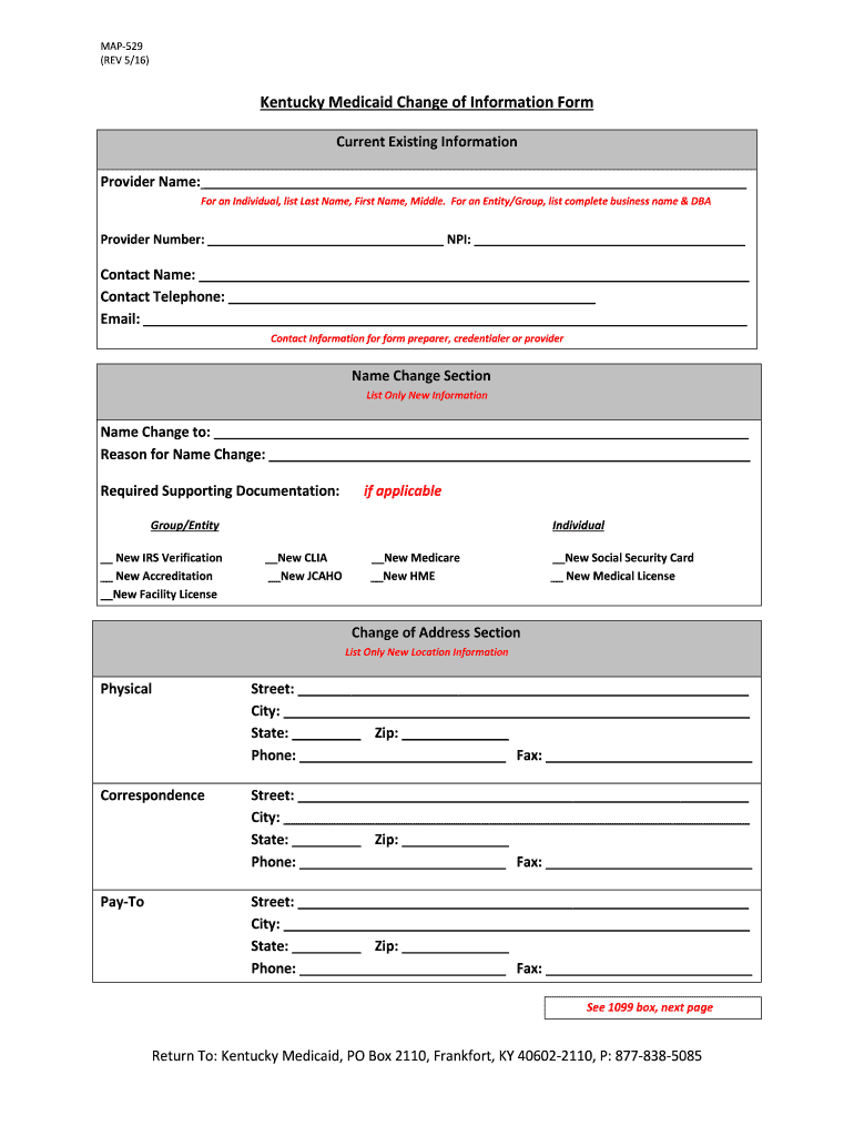  Kentucky Medicaid Change of Information Form 2016-2024