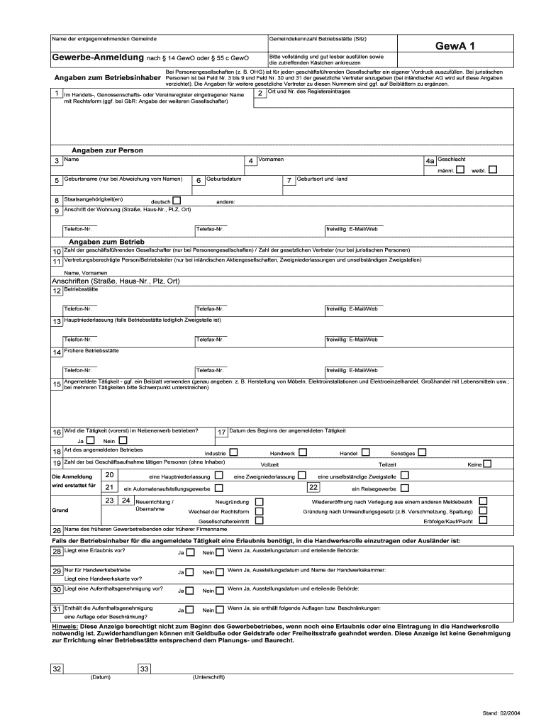 Gewerbe Anmeldung DOC  Form