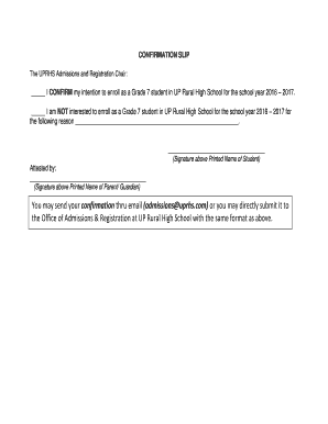 Confirmation Slip Sample  Form