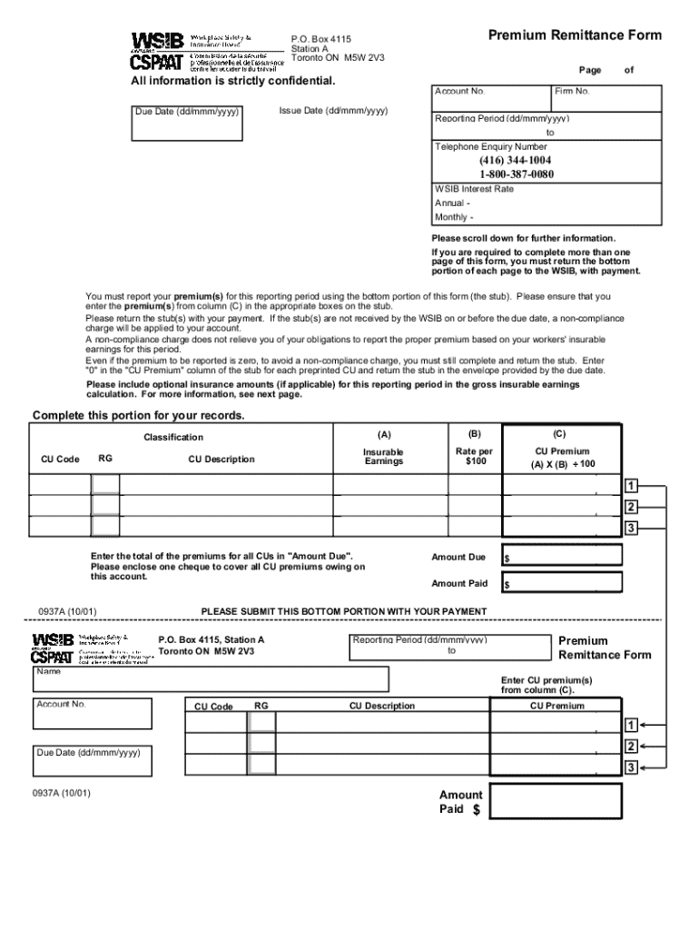  Completing Your Premium Remittance Form 2001