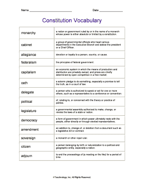 Constitution Vocabulary Review Fill in the Blank  Form