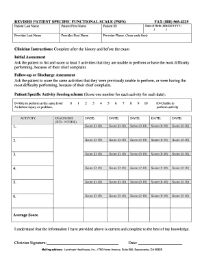 Revised Patient Specific Functional Scale  Form