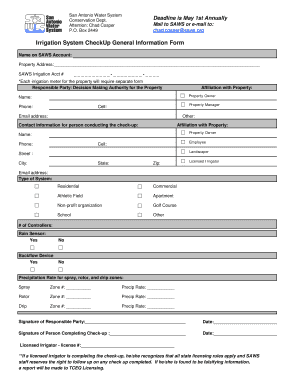Saws Irrigation Check Up  Form