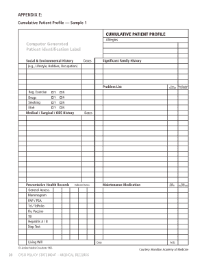 Cumulative Patient Profile Sample 1  Form