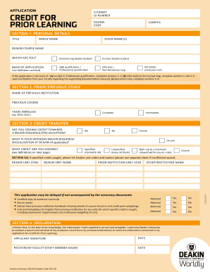 Credit for Prior Learning Application Form 81Kb Deakin University Deakin Edu