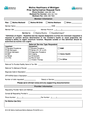  Molina Prior Authorization Form 2013-2024