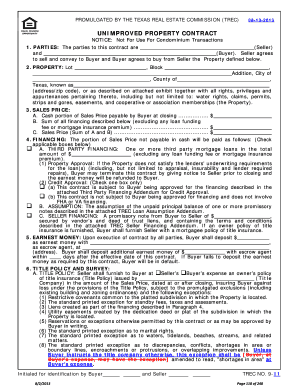 Trec Unimproved Contract No 9 11 Form