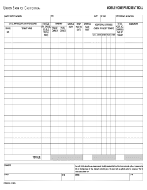  MOBILE HOME PARK RENT ROLL Union Bank 2009