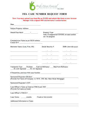 FHA CASE NUMBER REQUEST FORM Pacific Union Financial