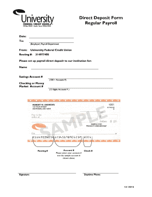  Direct Deposit Form Regular Payroll University Federal Credit Union Ufcu 2013