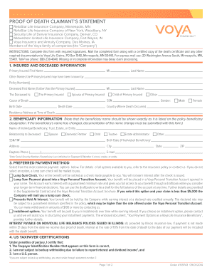 Ing Proof of Death Claimant Statement Form
