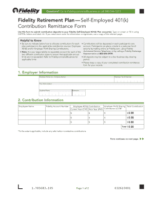 401k Contribution Remittance Form Fidelity