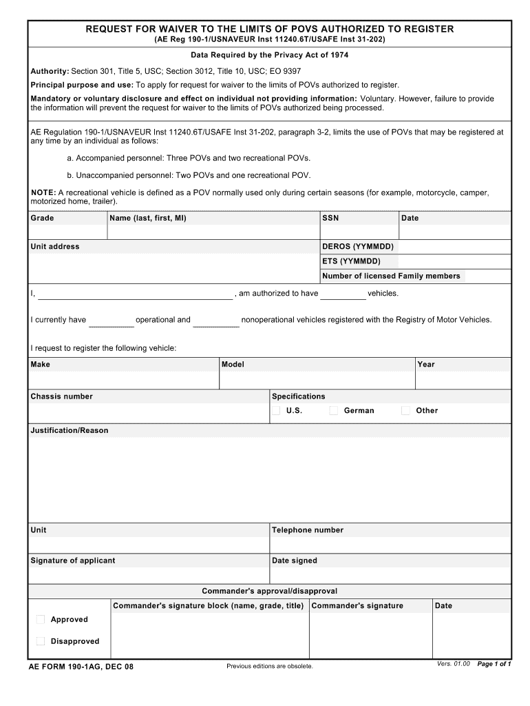  Ae Form 190 1ag 2008-2024