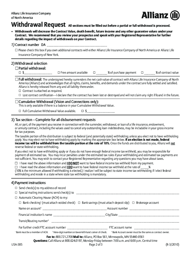  Allianz Withdrawal Form 2010