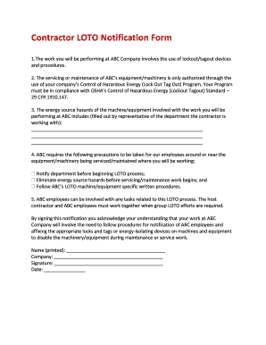 Contractor LOTO Notification Form SafetySmart Compliance