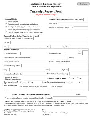 Selu Transcript Request  Form