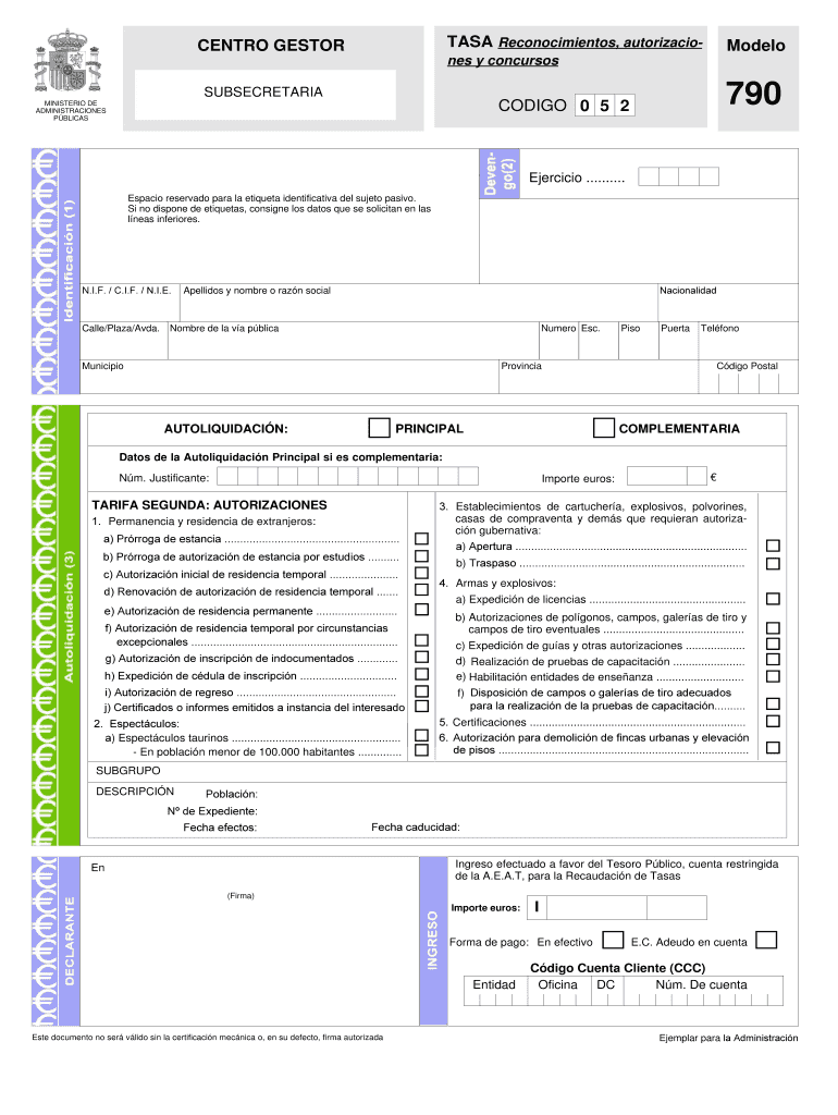 Modelo 790 Codigo 052 English  Form