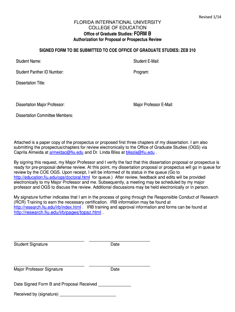 Get and Sign FORM B Authorization for Proposal or Prospectu  College of 2014-2022
