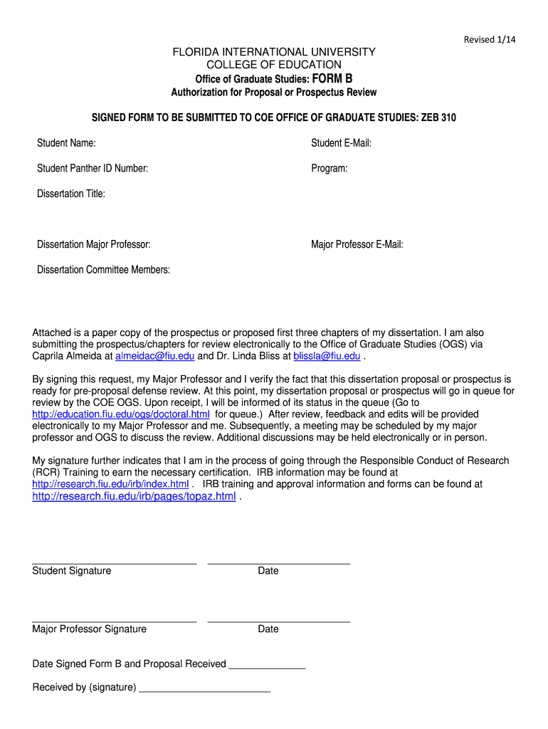  FORM B Authorization for Proposal or Prospectu  College of 2014-2024