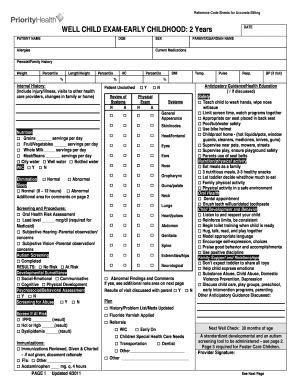 2 Year Old Well Child Check Template  Form