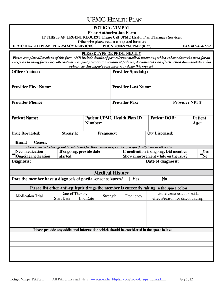  Upmc Prior Auth Form 2012-2024