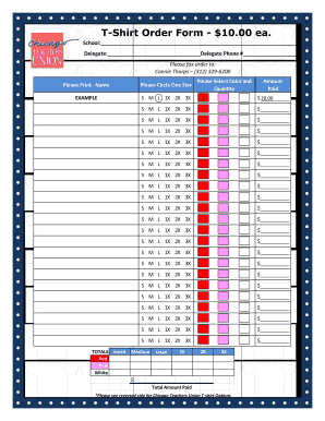 Sample team tshirt order form: Fill out & sign online