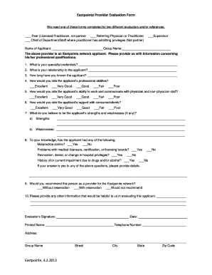 Eastpointe Provider Evaluation Form Eastpointe, 4 2 Eastpointe