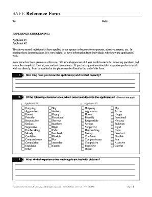 SAFE Reference Form Dhr State Md