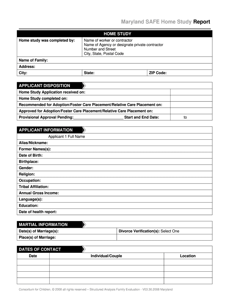 SAFE Home Study Template  Dhr State Md  Form