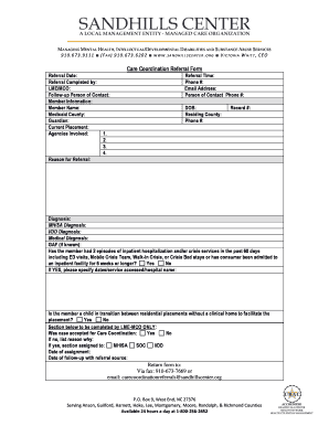 Care Coordination Referral Form Sandhills Center Sandhillscenter