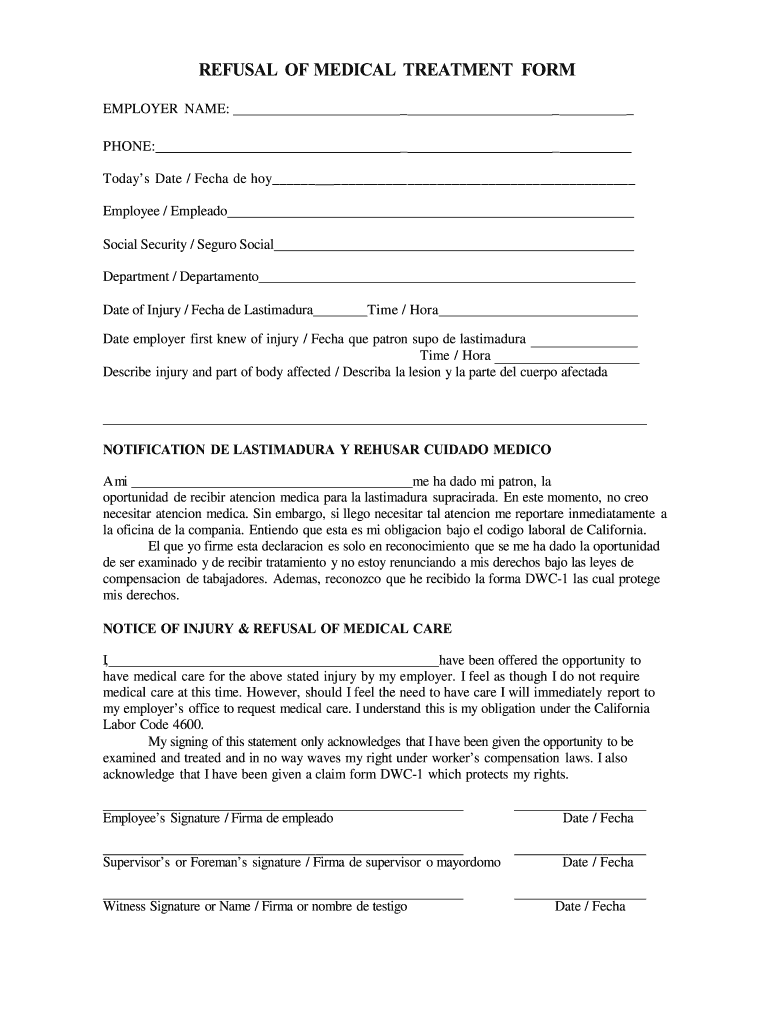 Printable Refusal of Medical Treatment Form