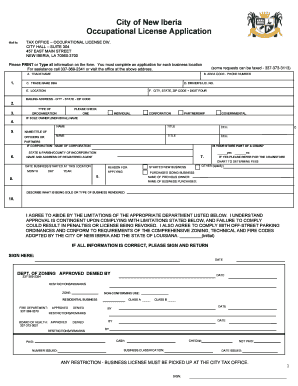 City of New Iberia Occupational License Application  Form