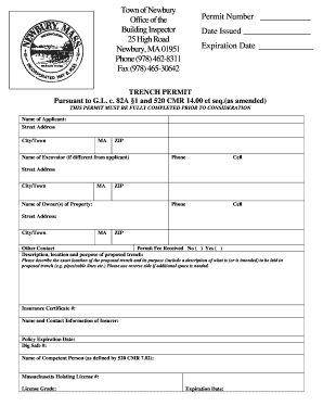 Trench Permit Town of Newbury Townofnewbury  Form