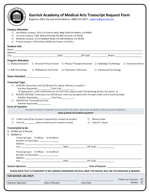 Gurnick Academy of Medical Arts Transcript Request Form Gurnick