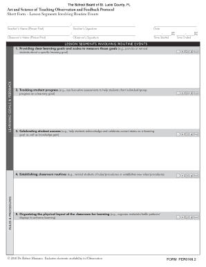 Writable Marzano Protocol Short Form