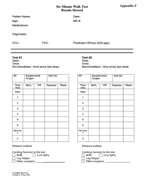 6 Minute Walk Test Score Sheet  Form