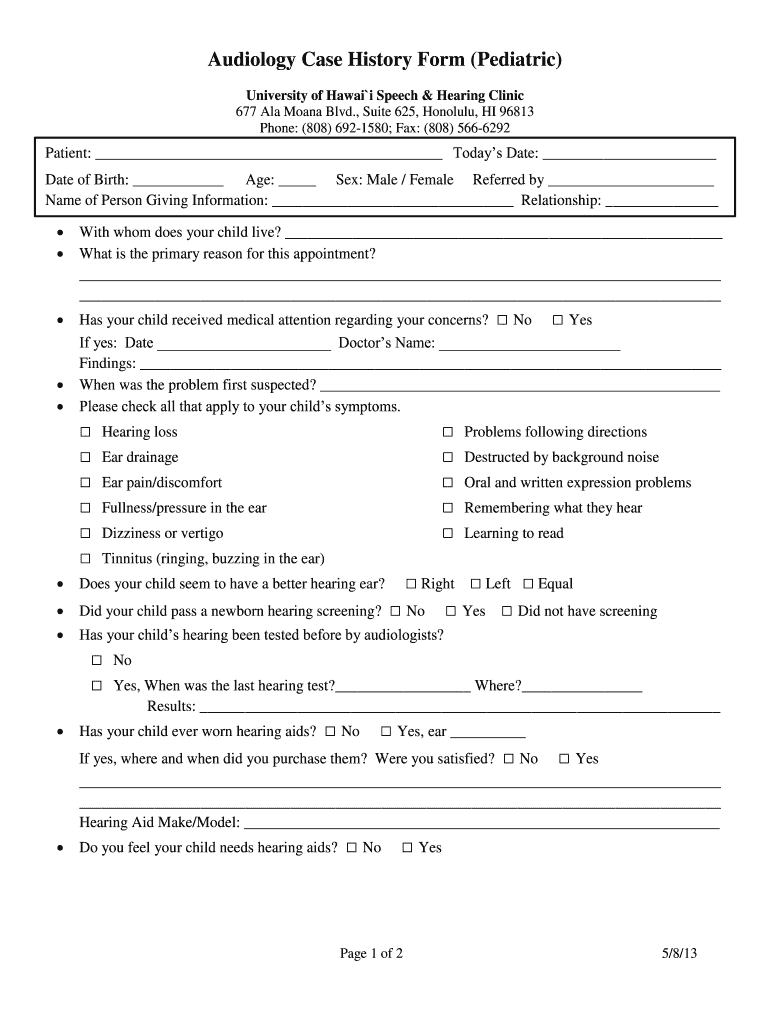 Audiology Case History Examples  Form