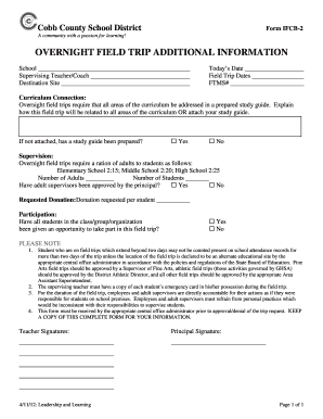 IFCB 2 Overnight Field Trip Cobb County School District Cobbk12  Form