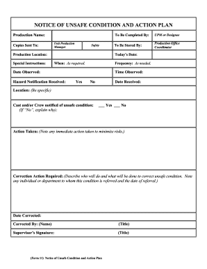 Action Plan for Unsafe Condition Form