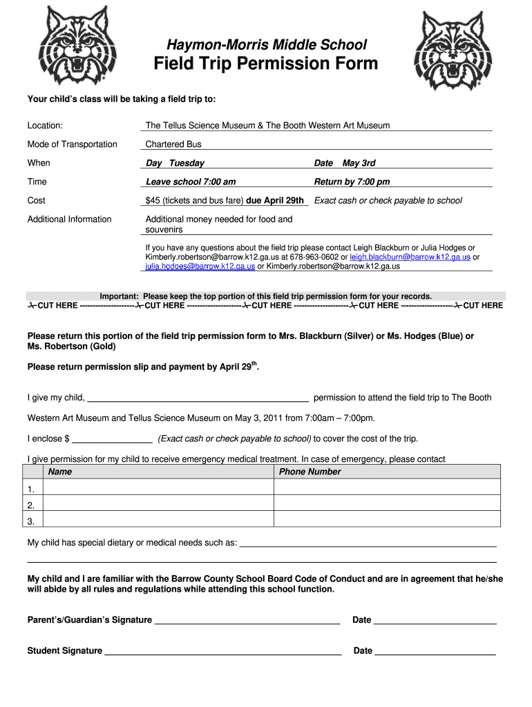 Atlanta Hawks Field Trip Permission Form