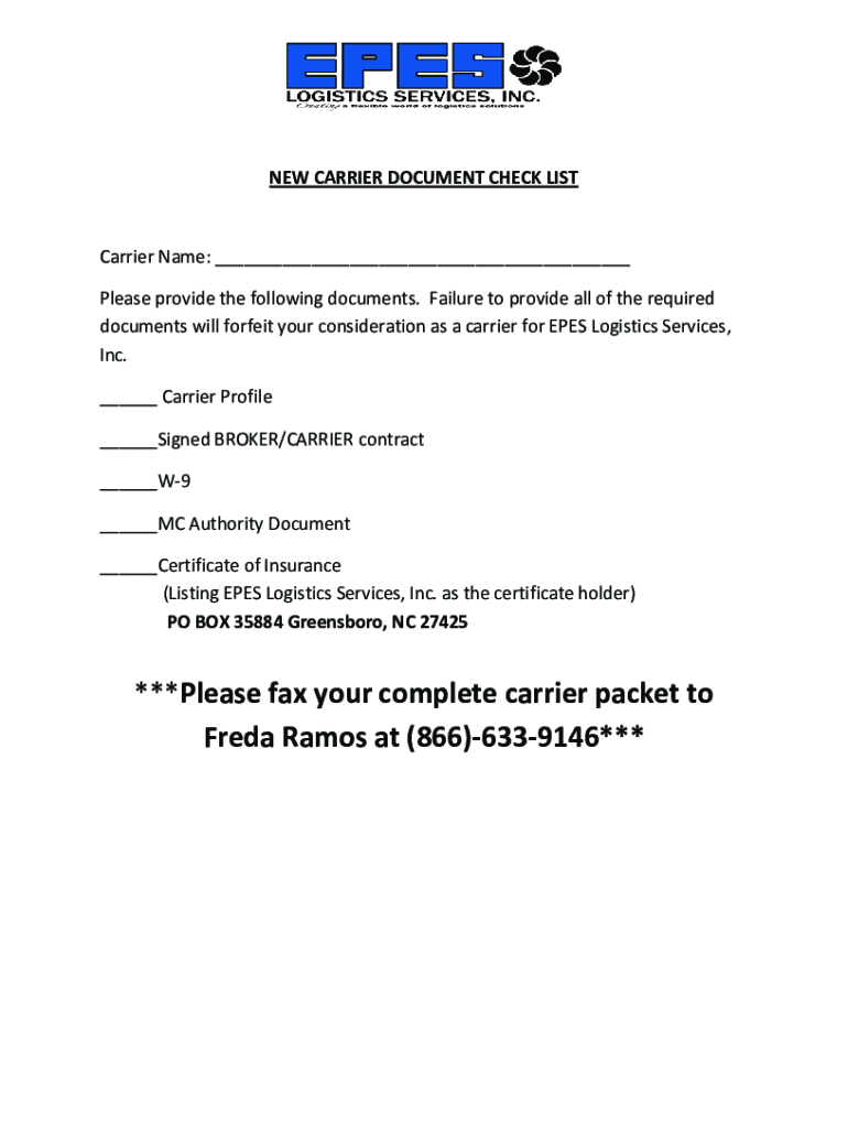 Epes Logistics Carrier Setup  Form